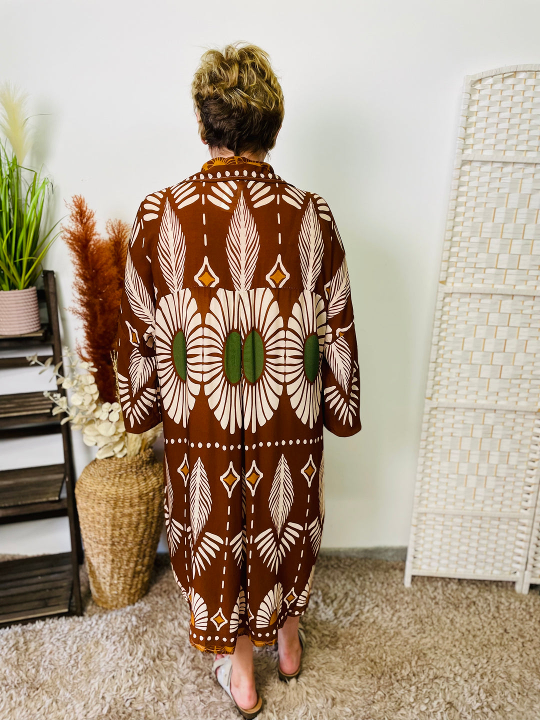 "LEAH" Longline Shirt-Brown & Cream