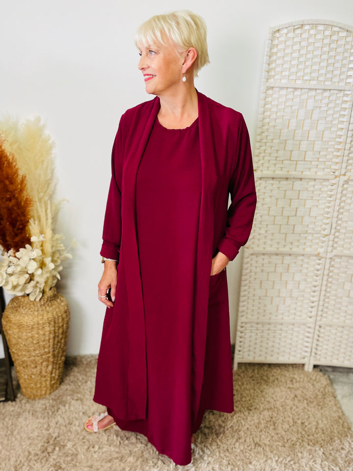 "ELENA" Longline Jacket-Burgundy