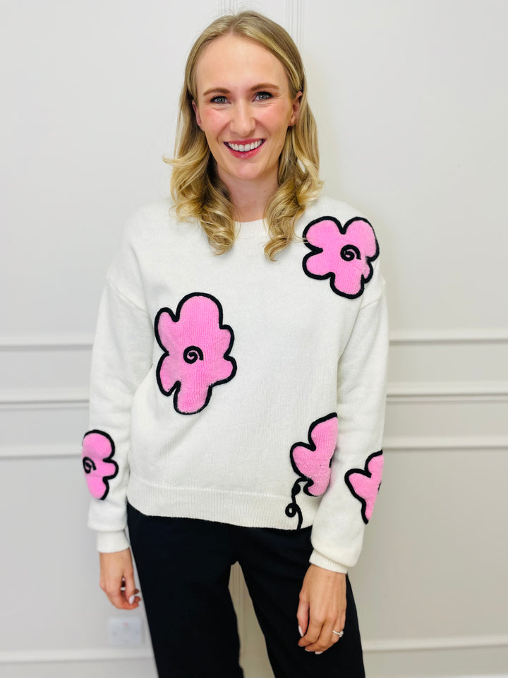 "FLORA" Embroidered Floral Jumper-White