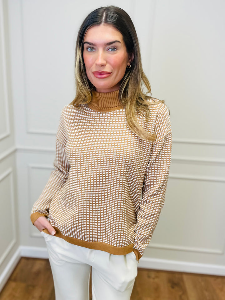 "CELINE" Geometric Print Jumper-Tan & White