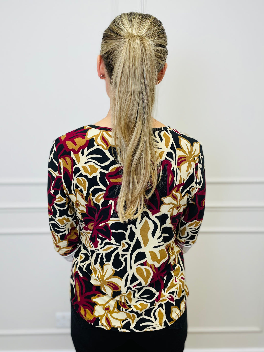 "ANNA" Floral Print Blouse-Burgundy & Multicolour