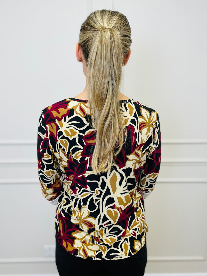 "ANNA" Floral Print Blouse-Burgundy & Multicolour