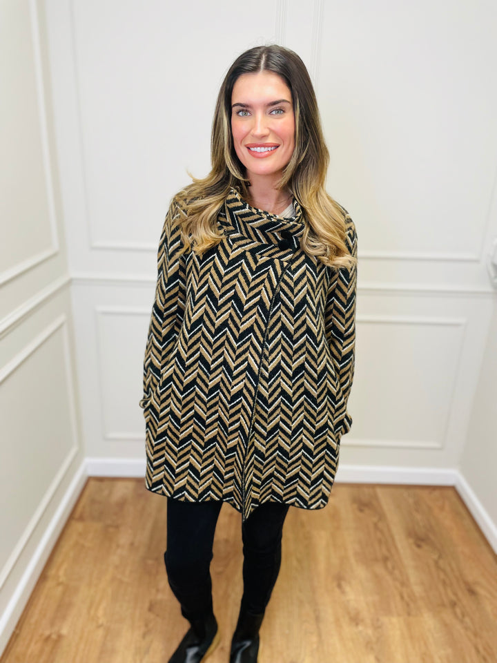 "CELINE" Chevron Coatigan-Black & Tan