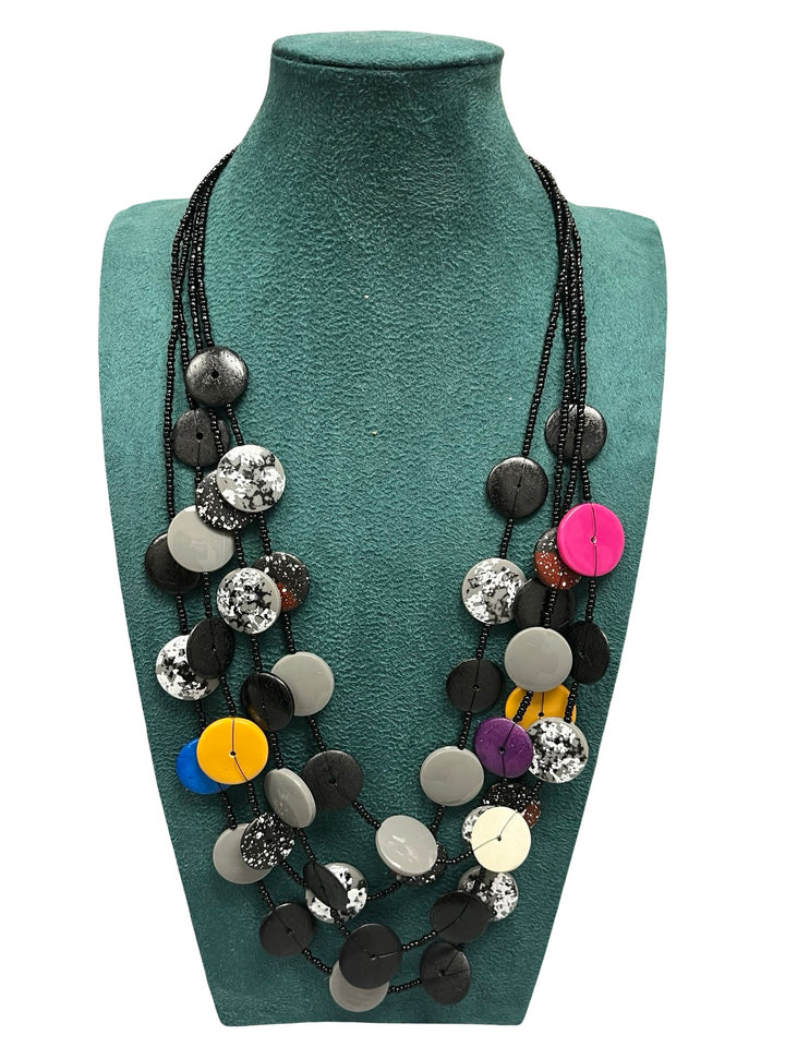 Short Statement Necklace-Black & Multicolour
