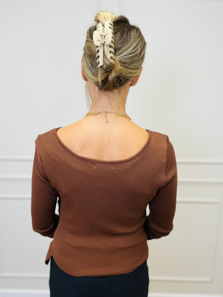 "ELOISE" Fine Knit Top-Brown