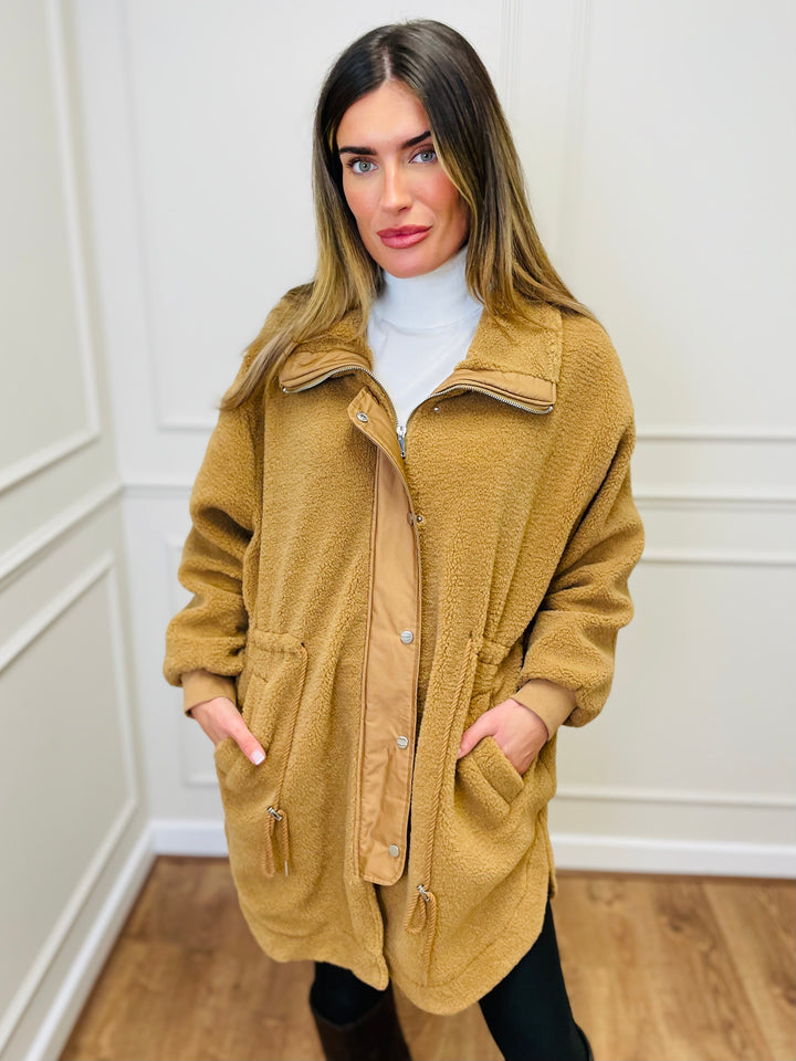 "TEDDY” Fleece Parka Jacket-Tan