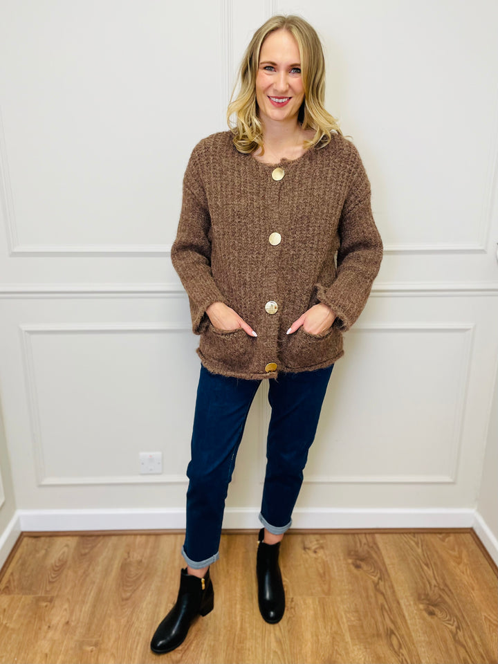 "KEILY” Chunky Knit Cardigan-Tan