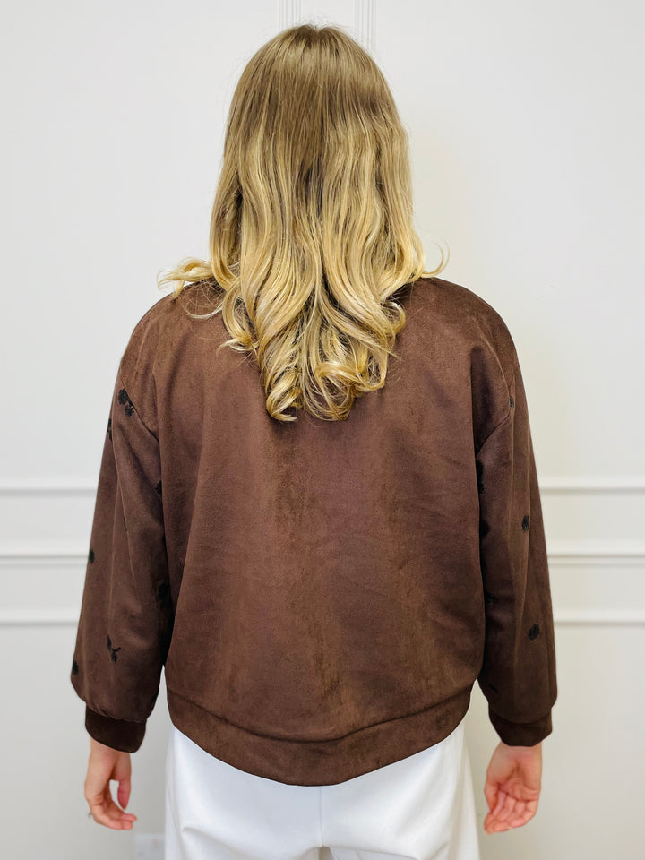 "ELISA" Embroidered Jacket-Brown
