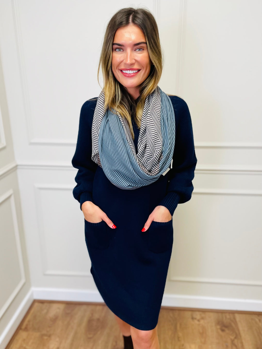 "TAYLOR" Pocket Knit Midi Dress-Navy