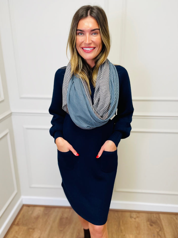 "TAYLOR" Pocket Knit Midi Dress-Navy