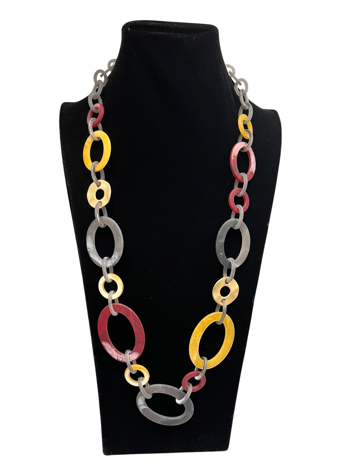 Grey/Red & Yellow Long Statement Necklace