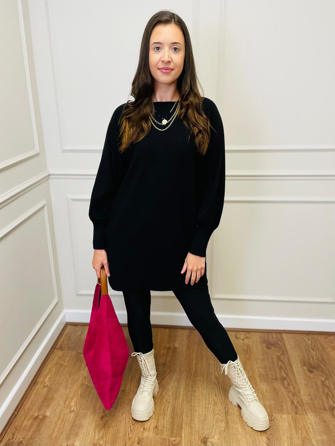 "EVELYN" Button Back Dress-Black