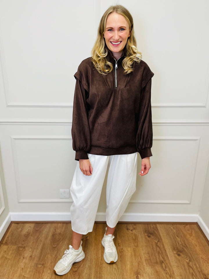 "BEATRICE" Half Zip Top-Chocolate