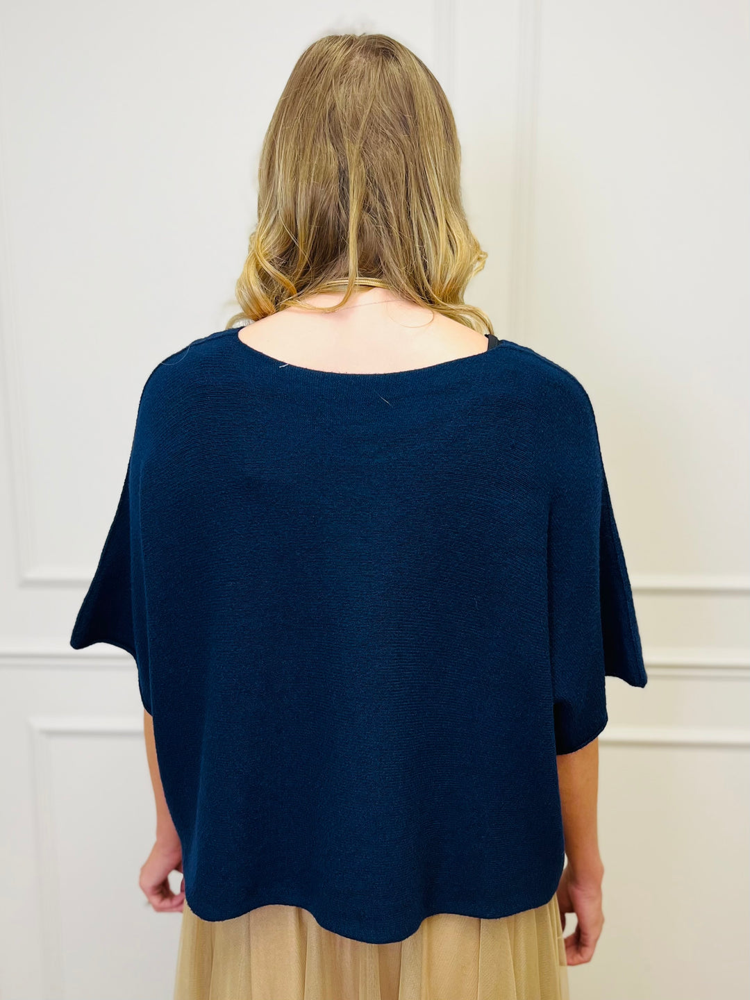 "ALICE” Short Sleeve Fine Knit-Navy