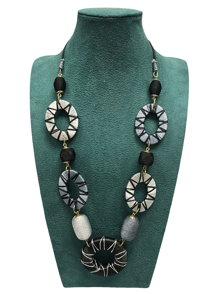 Long Statement Necklace-Black & Silver