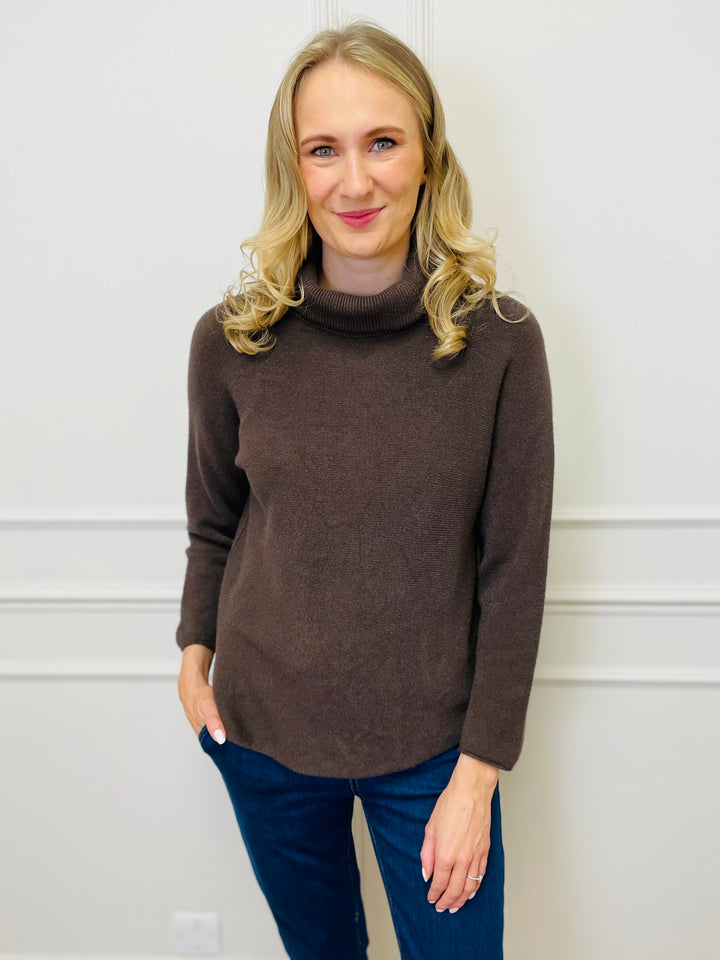 "MANDY" Roll Neck Jumper-Brown