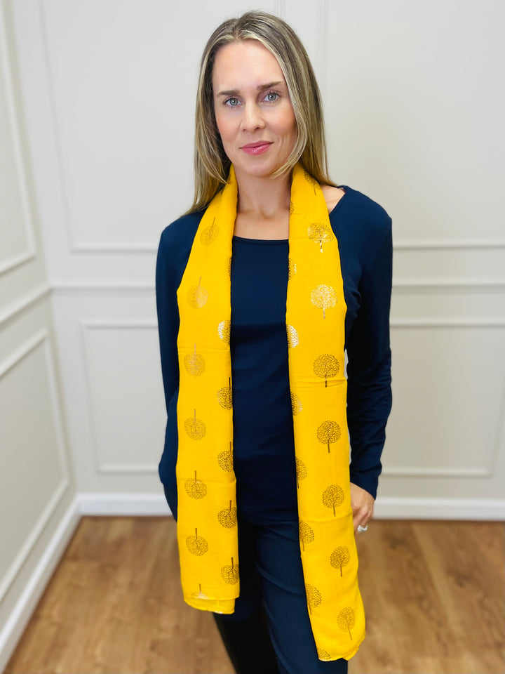No.120 Tree Print Scarf-Yellow & Grey