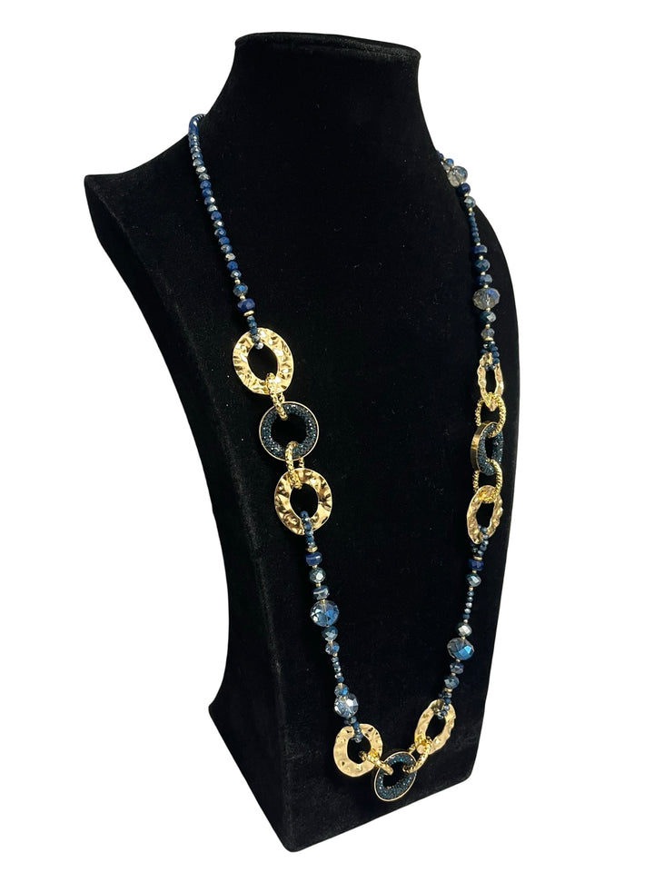 Navy & Gold Long Statement Necklace