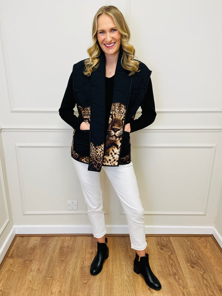 "HEIDI" Quilted Leopard Gilet-Black