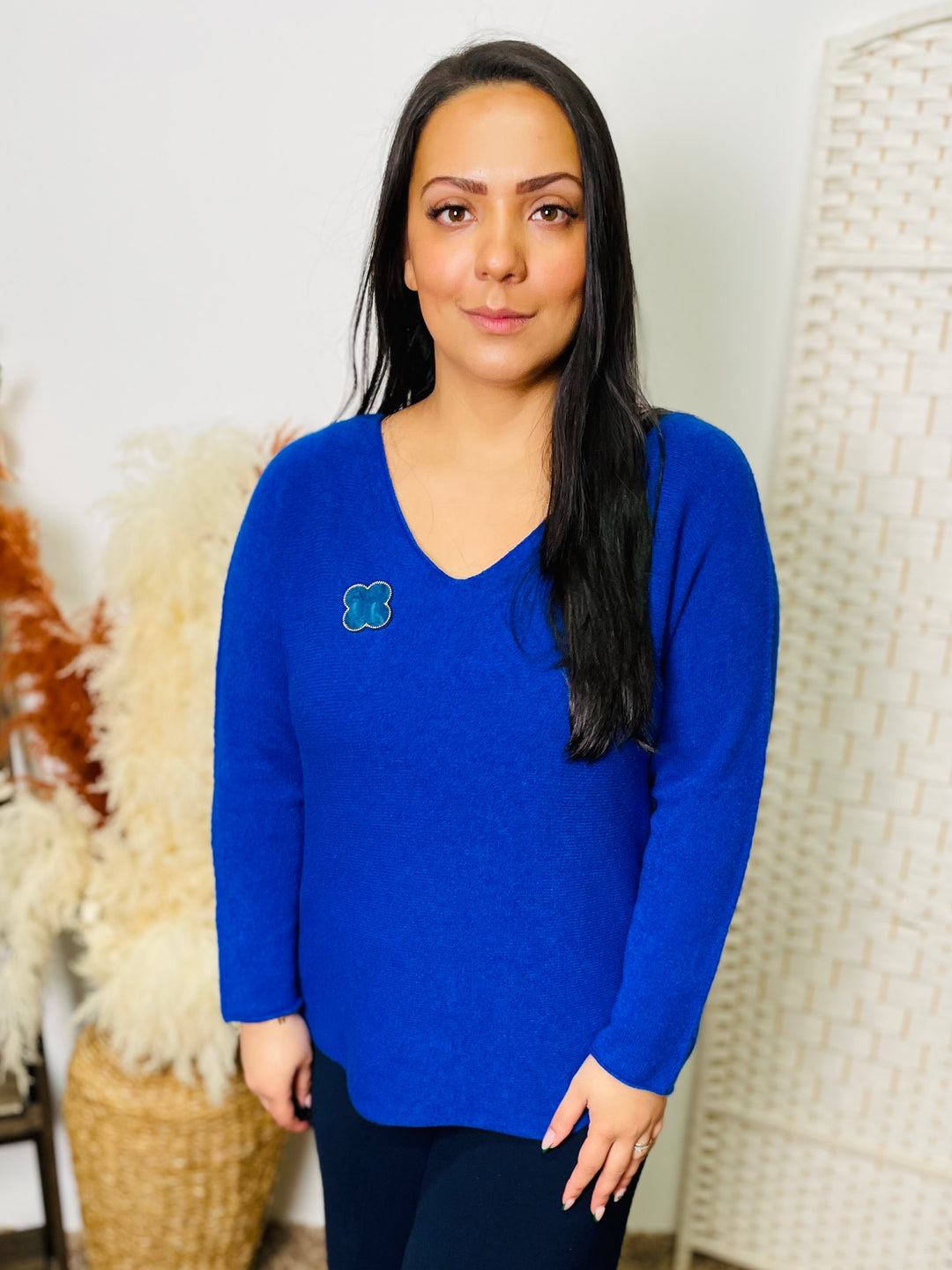 "MAGNOLIA" V Neck Jumper-Royal Blue