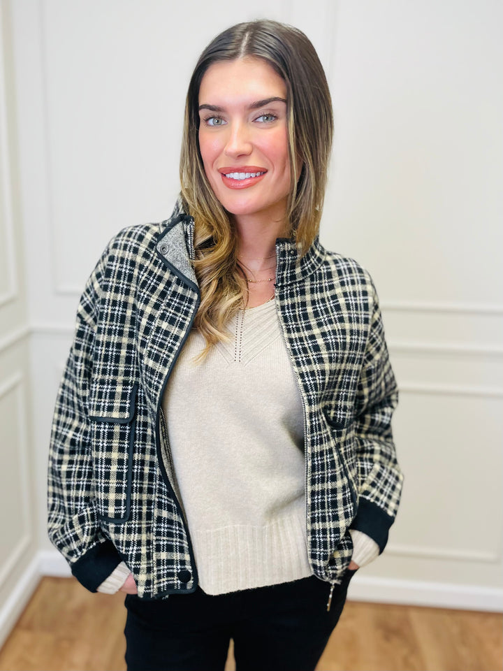 "CELINE" Checked Jacket-Black/White & Tan