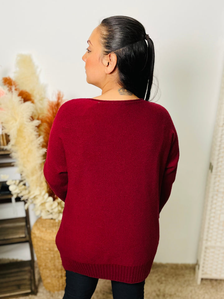 "FREYA" Jumper With Complimentary Scarf-Burgundy