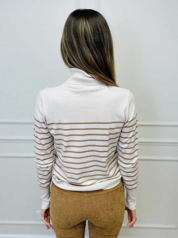 "GRACE" Stripe Print Jumper-White & Tan