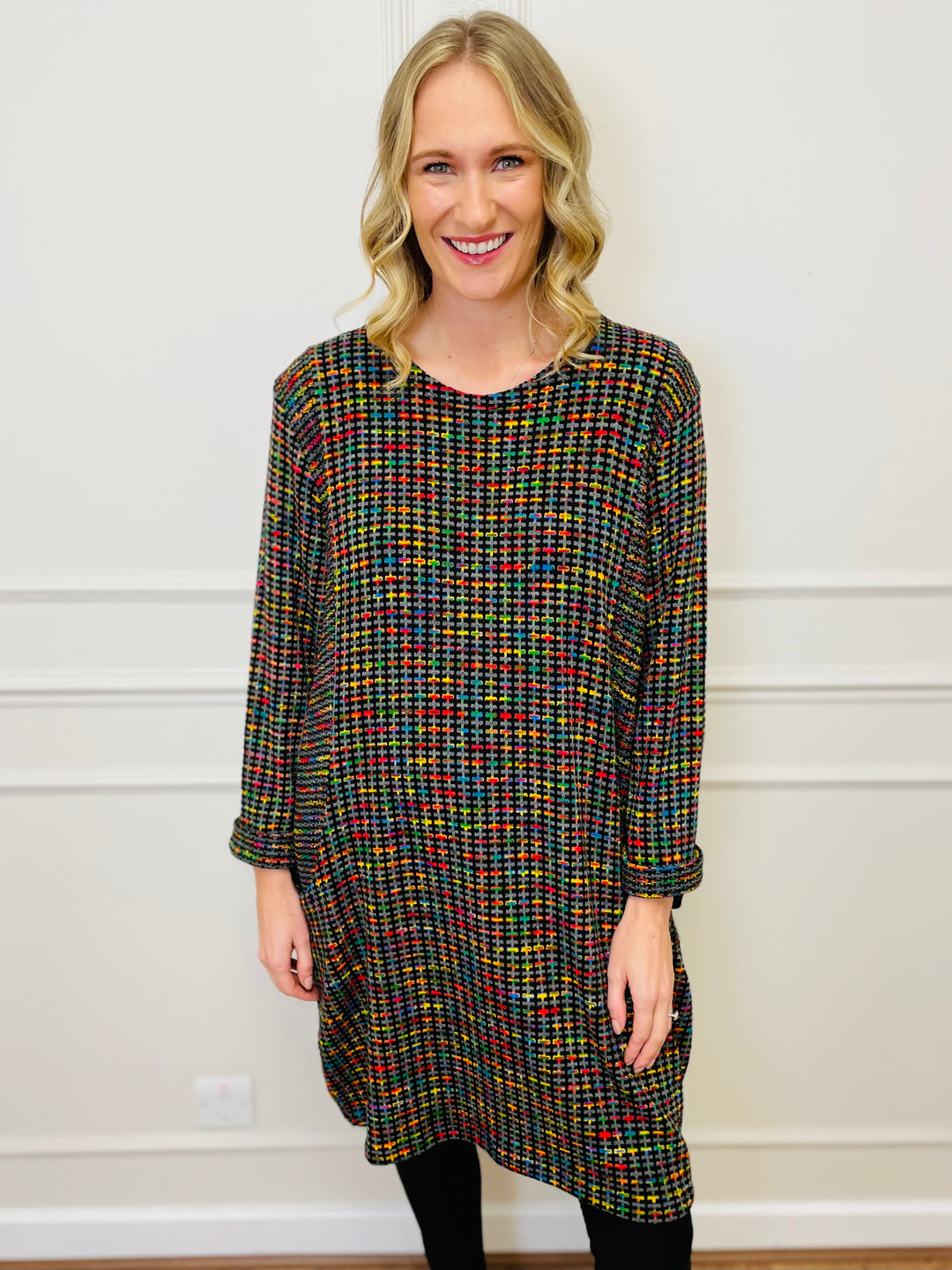 "BIANCA" Houndstooth Print Dress-Grey