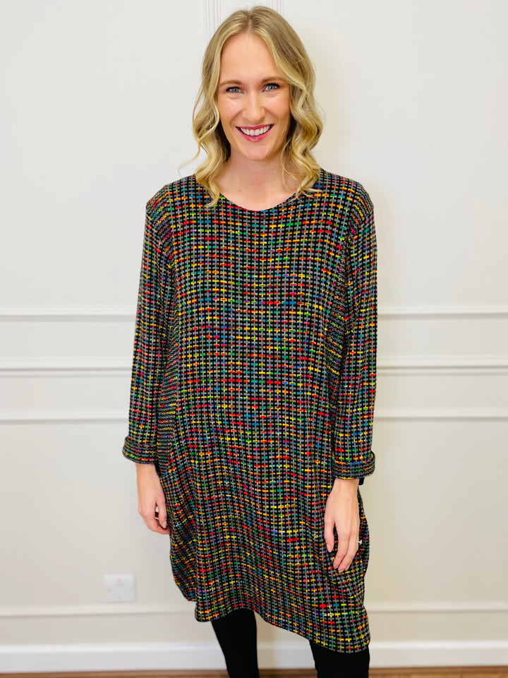 "BIANCA" Houndstooth Print Dress-Grey