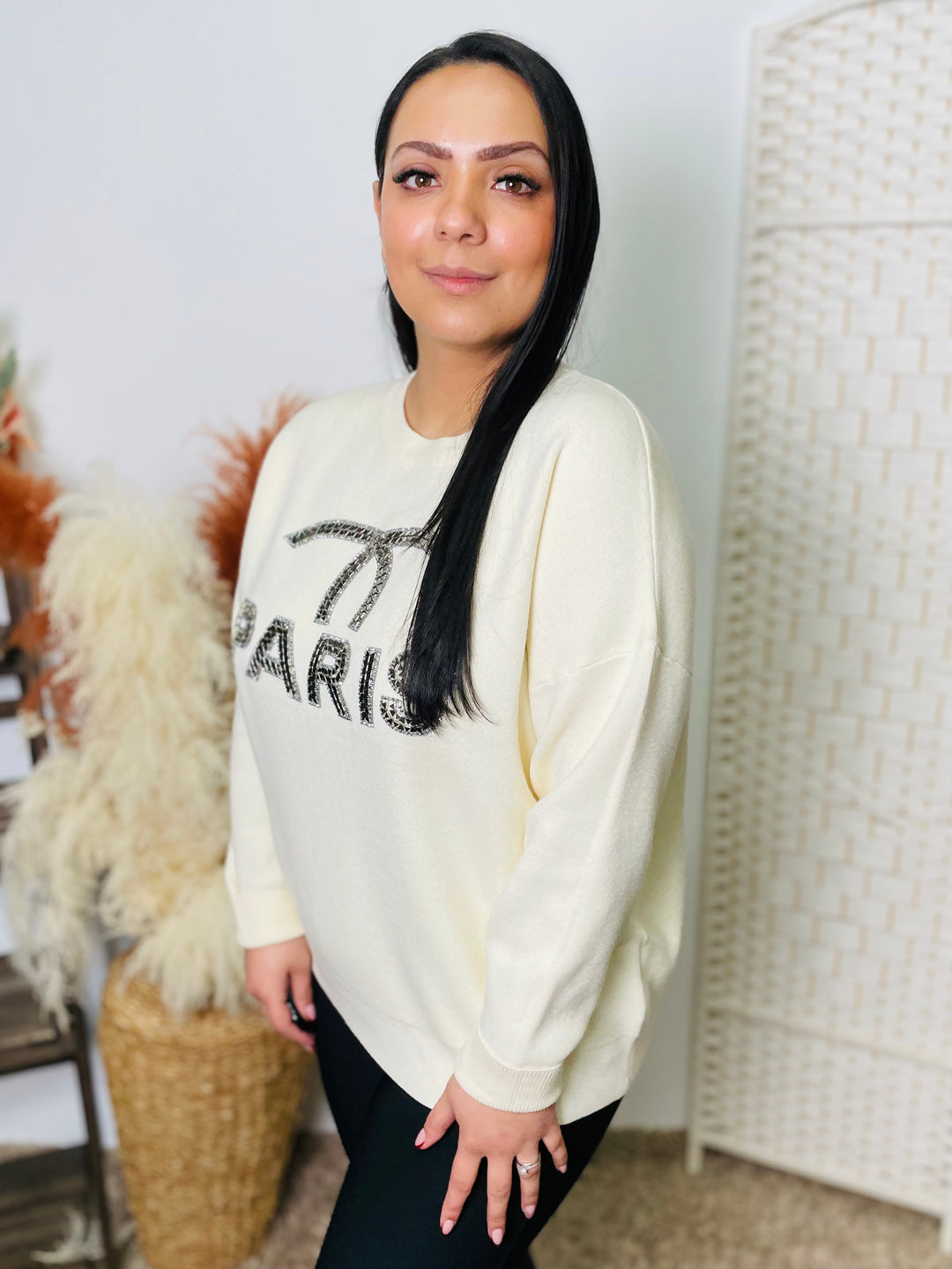 "DANY" Boxy Sweat Top-Cream