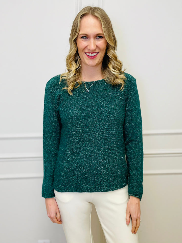 "MAGNOLIA" Sparkle Fine Knit Jumper-Green