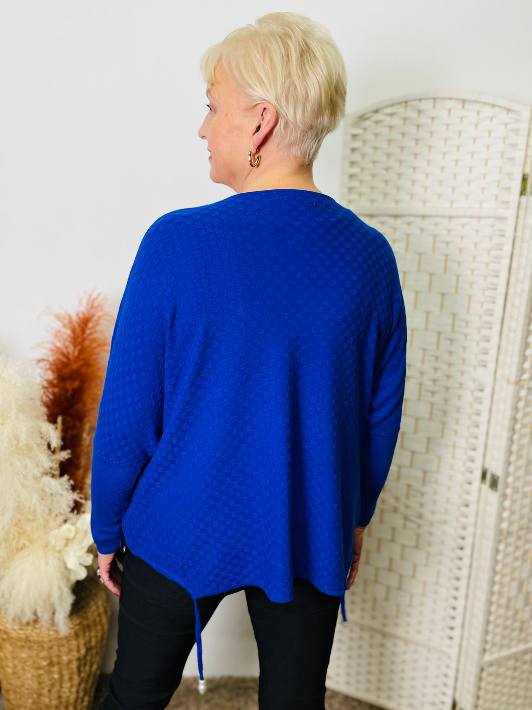 "LACEY" Basket Weave Jumper-Blue