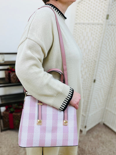 Check Print Handbag-Pink & Cream