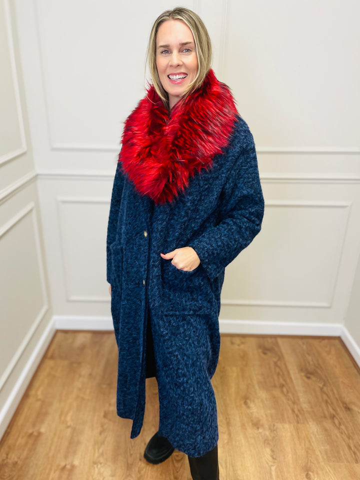 Faux Fur Collar Scarf-Red