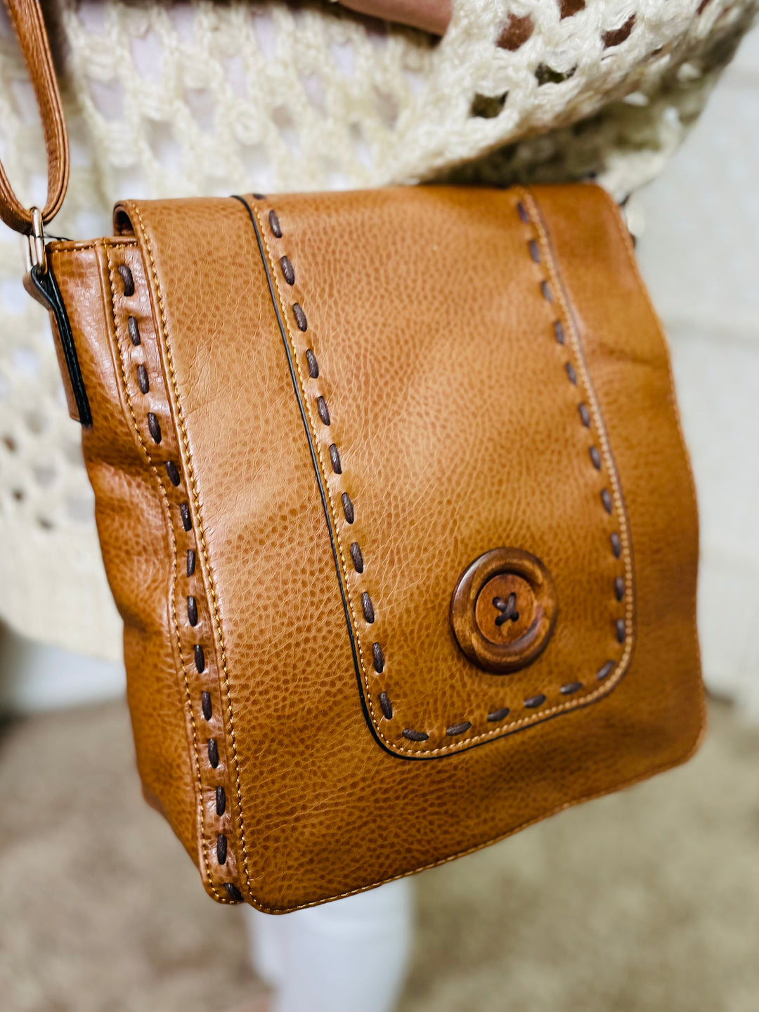 Button Crossbody Handbag-Orange