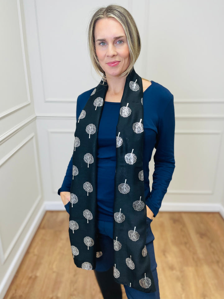 No.120 Tree Print Scarf-Black & Grey