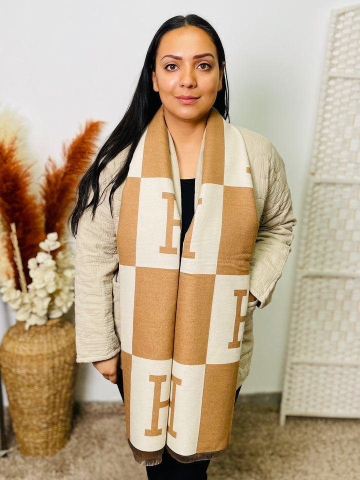 No.55 Designer Inspired Scarf-Tan & Cream