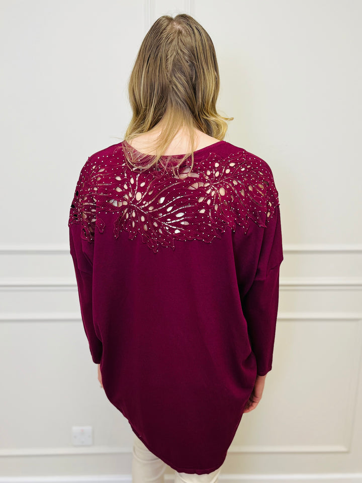 "RUTH” Embellished Tunic-Burgundy