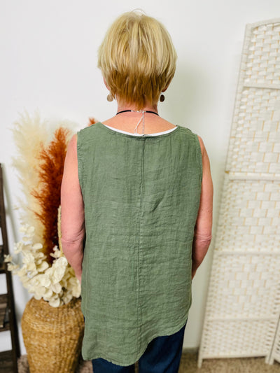 "ALESSIA" Asymmetric Vest Top-Khaki Green