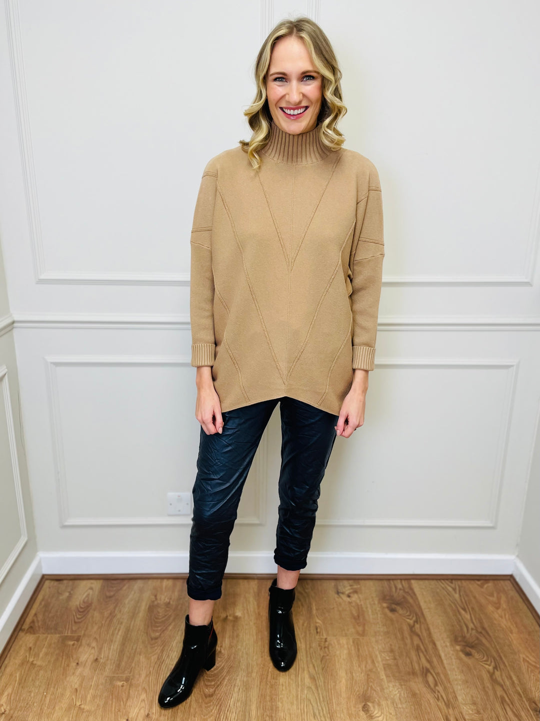"BLAKE" Polo Neck Jumper-Tan