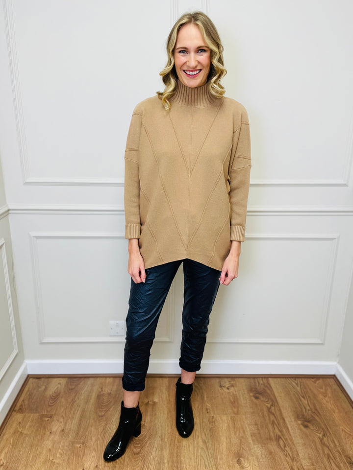 "BLAKE" Polo Neck Jumper-Tan