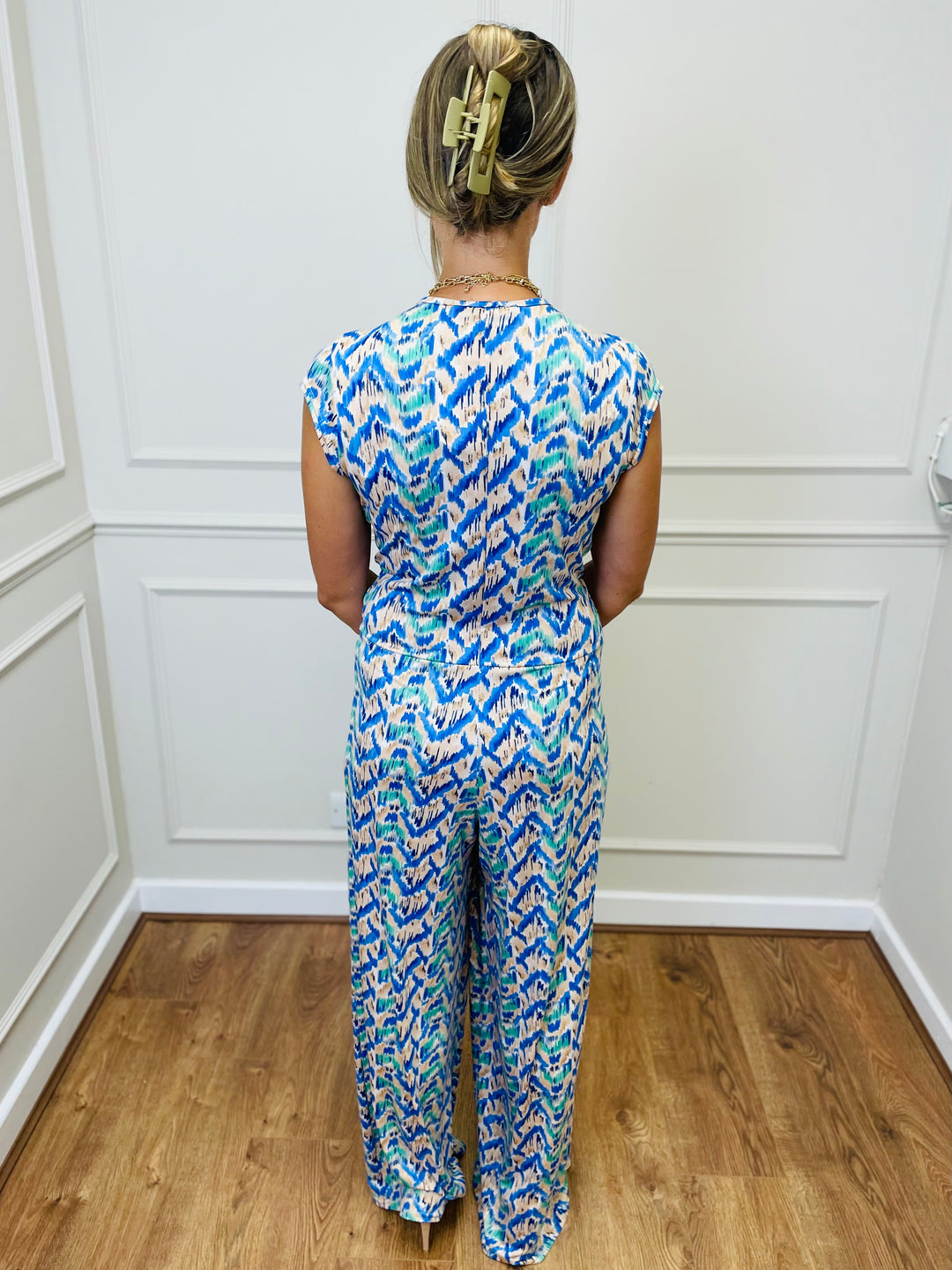 "CHLOE" Artistic Print Jumpsuit-White & Blue