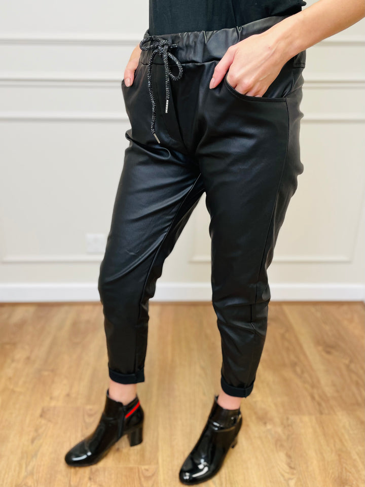 "CARMELA" Pleather Trouser-Black
