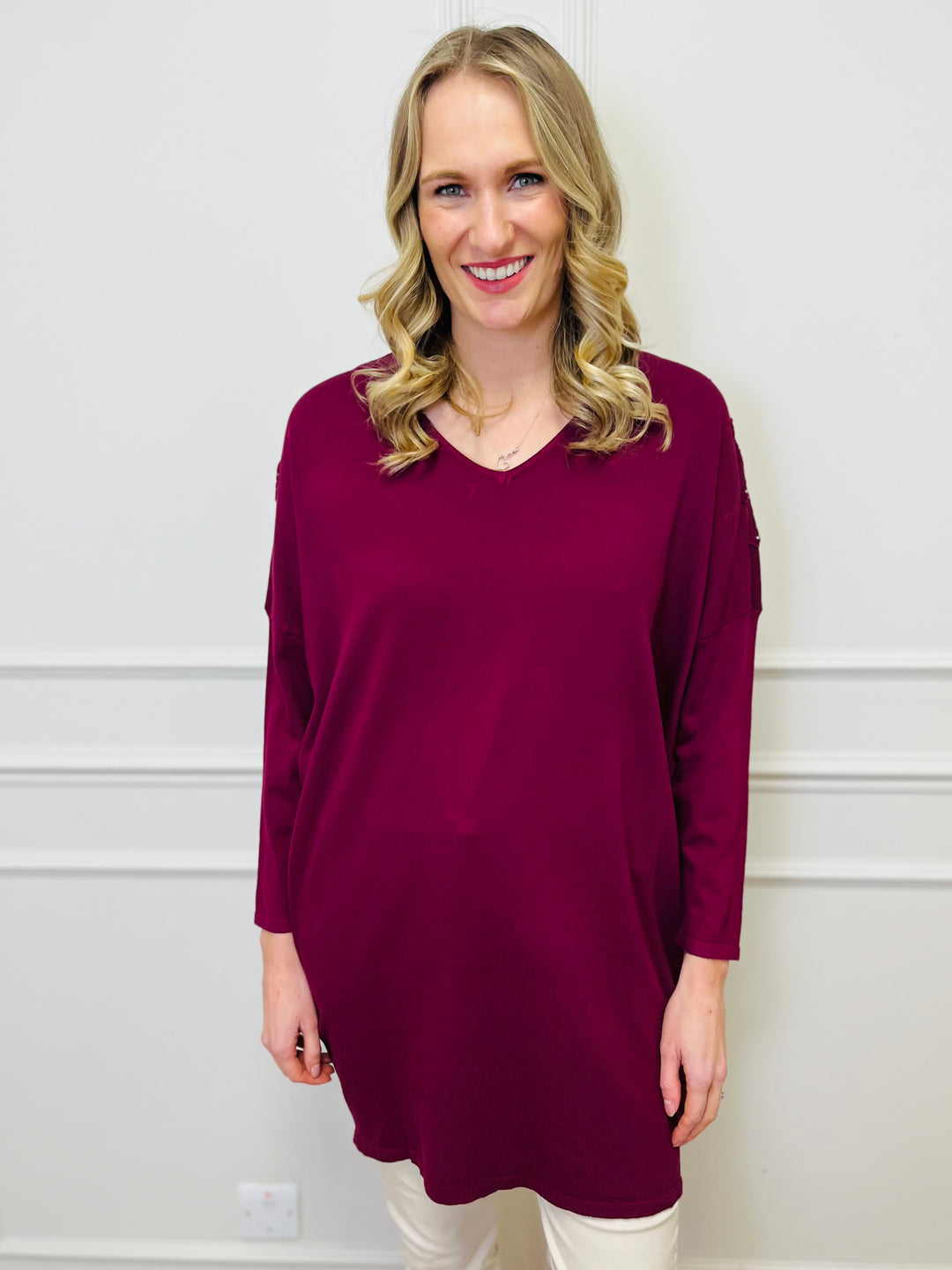 "RUTH” Embellished Tunic-Burgundy