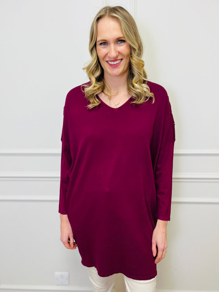"RUTH” Embellished Tunic-Burgundy