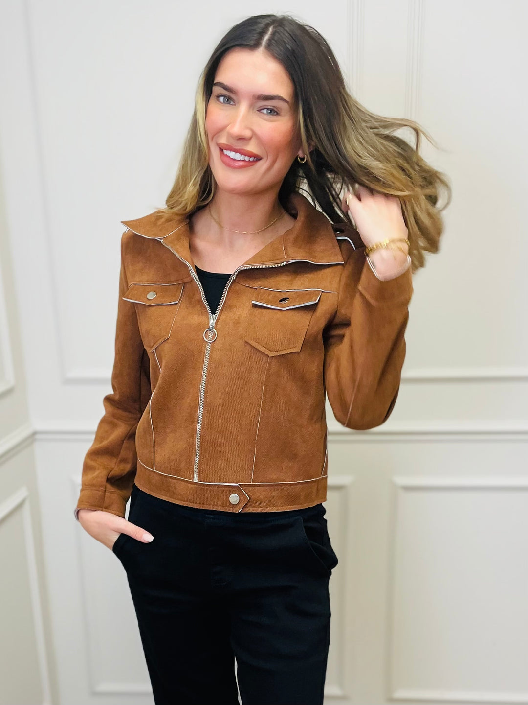 "ESTELLA" Biker Jacket-Tan