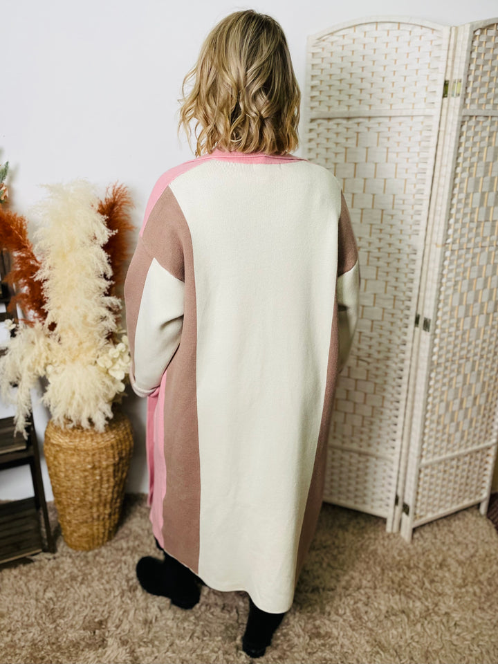 "TORY" Two Tone Cardigan-Pink & Cream