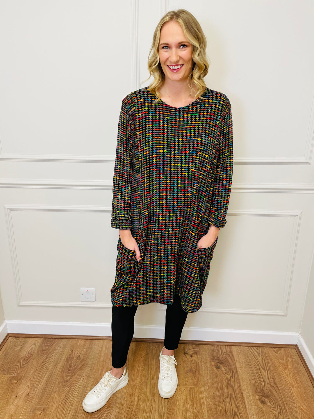 "BIANCA" Houndstooth Print Dress-Grey