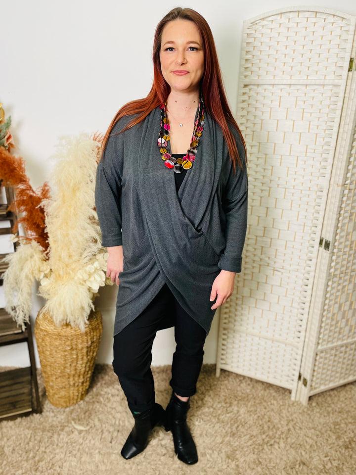 "ELLY" Crossover Tunic-Grey