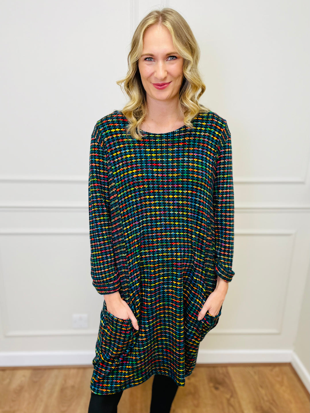 "BIANCA" Houndstooth Print Dress-Black